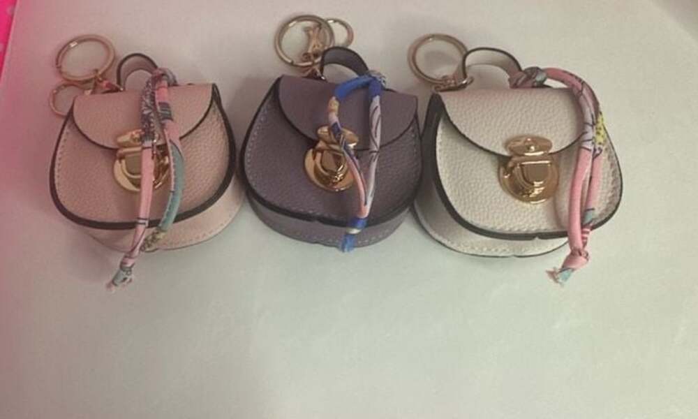 CHARM INFINITE Mini Saddle-Shaped Keychain Purse With Printed Scarf PU Leather T